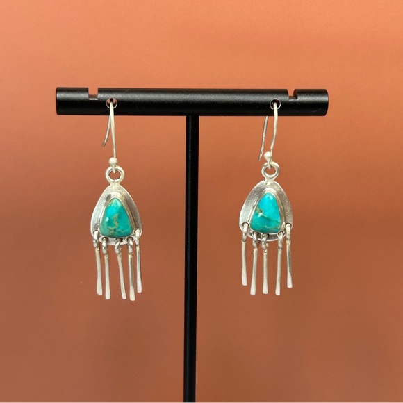 Navajo Sterling Silver and Turquoise Dangle Earrings - Picture 2 of 7
